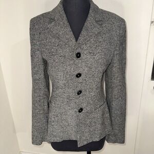 Barney's New York Women's Grey Wool Blazer Bottom Up Size 40 Made In Italy